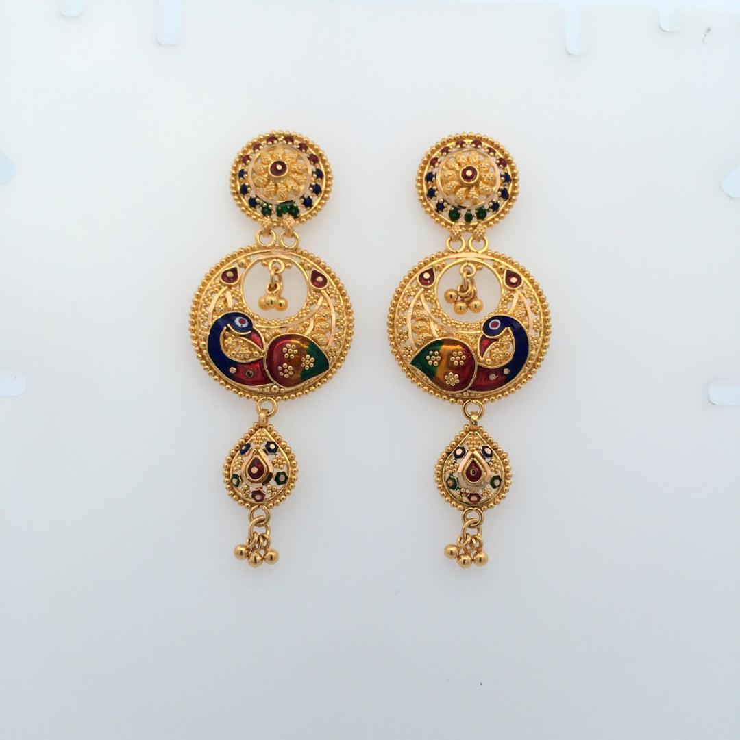 22K Yellow Gold Multi-Color Artisan Statement Earrings