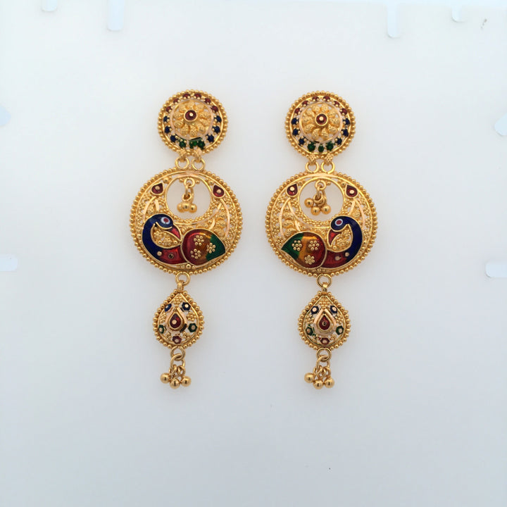 22K Yellow Gold Multi-Color Artisan Statement Earrings