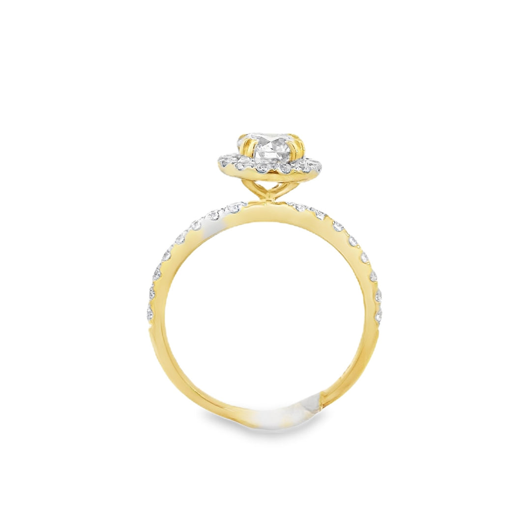 14K Yellow Round Diamond 0.53Ct Halo Engagement Ring