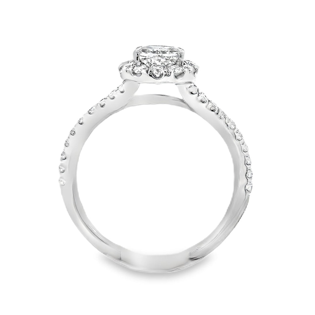 14K White Cushion Diamond 0.64Ct Halo Engagement Ring