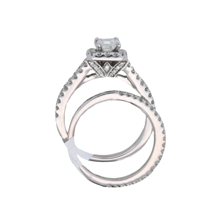 14K White Gold 0.80Ct Emerald Cut Diamond Halo Ring