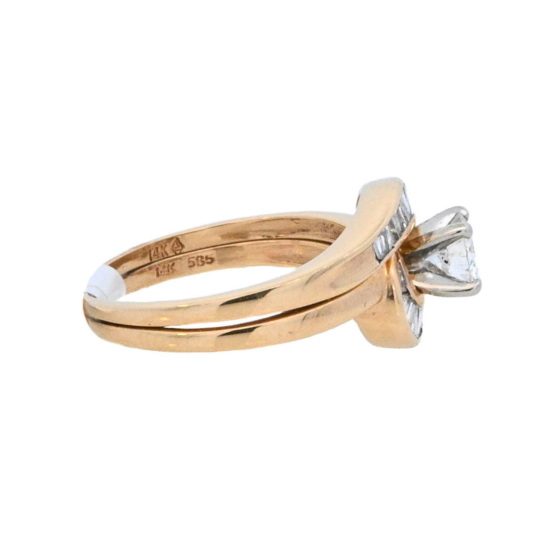 14K Yellow Gold Round Diamond Contemporary Engagement Ring