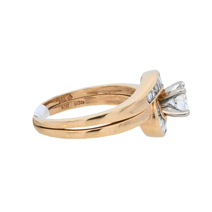 14K Yellow Gold Round Diamond Contemporary Engagement Ring