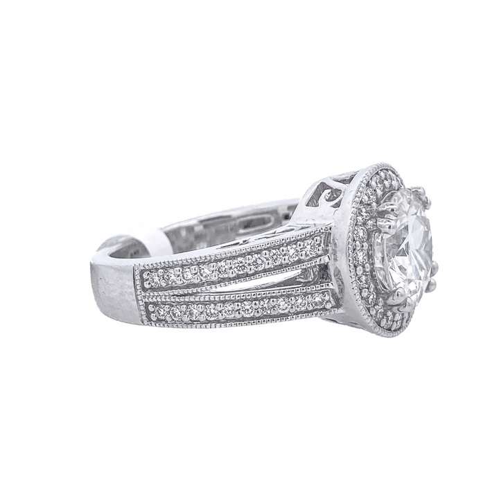 18K White Gold 1.73Ct Round Diamond Halo Engagement Ring