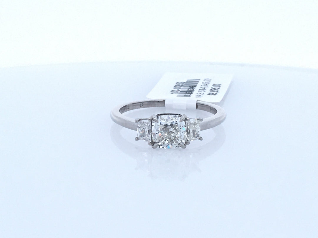 Platinum Cushion Diamond 1.00Ct 3 Stone Engagement Ring