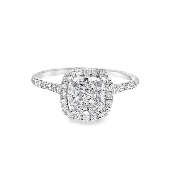 14K White Cushion Diamond 1.50Ct Halo Engagement Ring