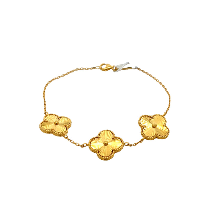 22K Yellow Gold Three Clover Charm Bracelet