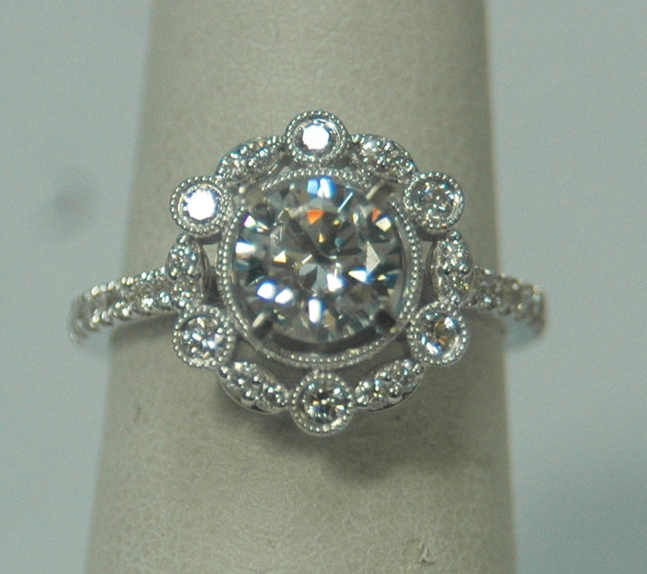 14K White Round Diamond 0.40Ct Halo Engagement Ring