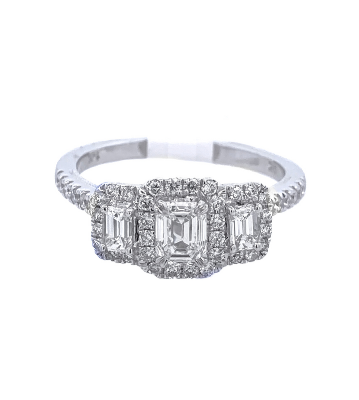 14K White Emerald Cut 3-Stone Diamond Engagement Ring
