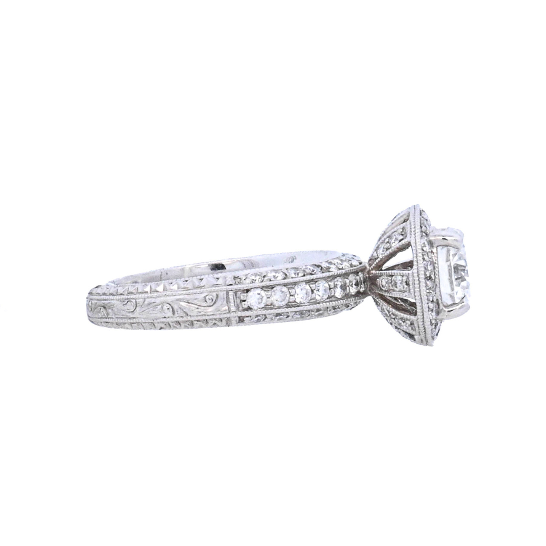 18K White Gold 1.07Ct Round Diamond Halo Engagement Ring