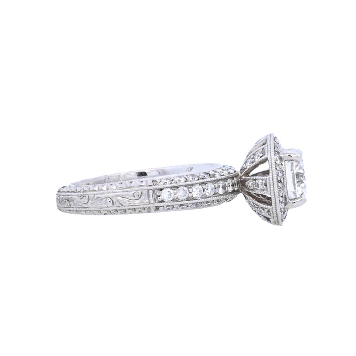 18K White Gold 1.07Ct Round Diamond Halo Engagement Ring