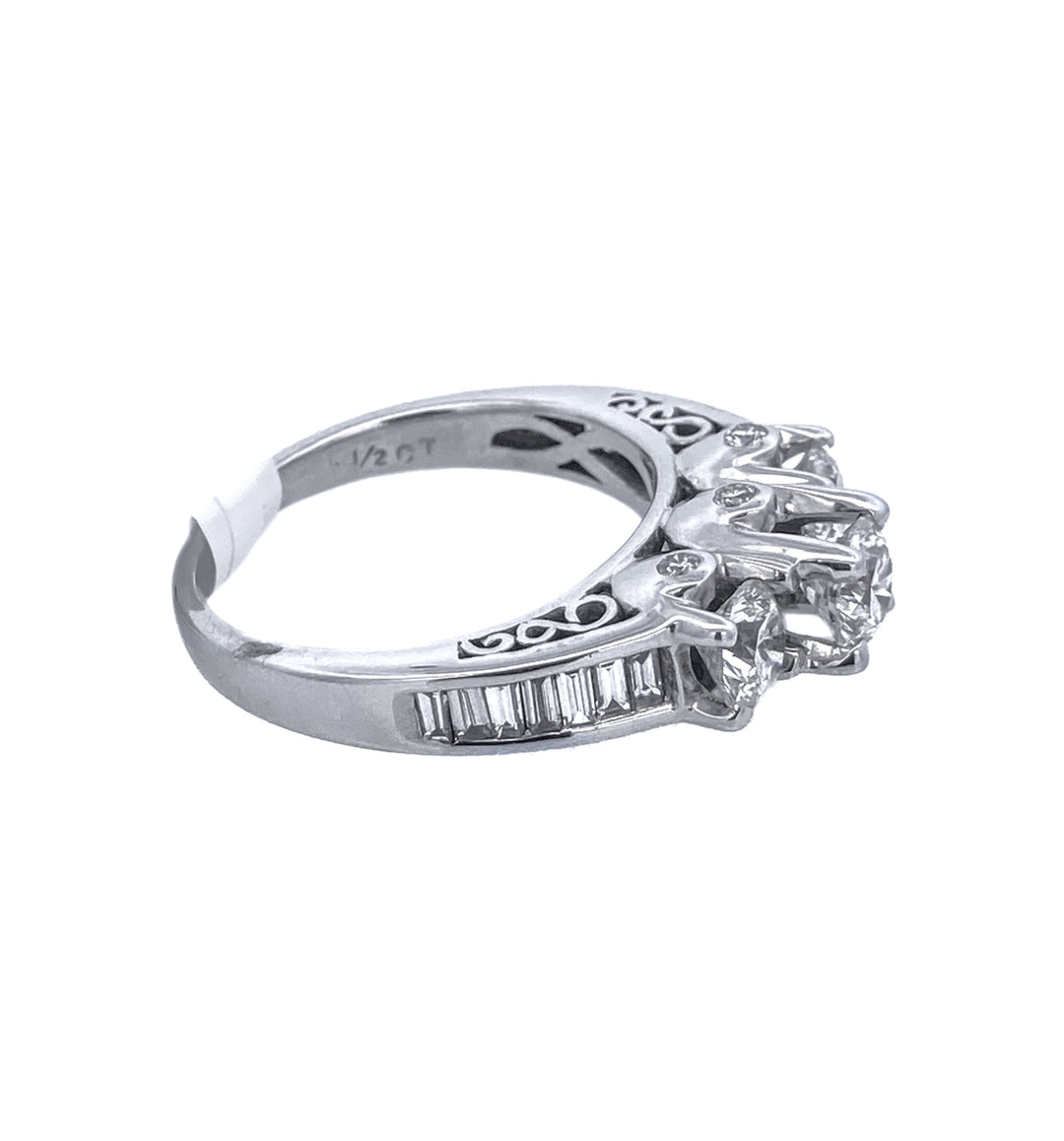 14K White Gold 1.50Ct Round Diamond 3-Stone Engagement Ring