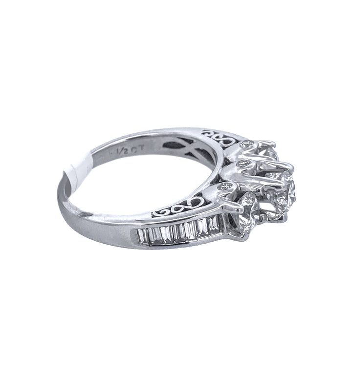 14K White Gold 1.50Ct Round Diamond 3-Stone Engagement Ring