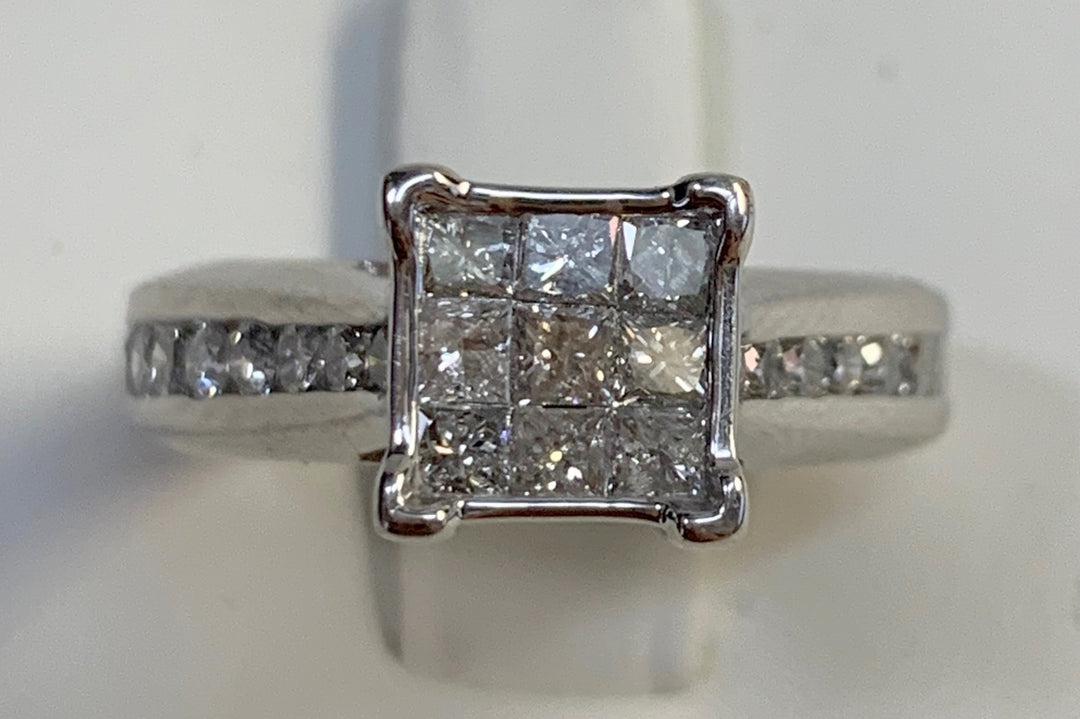 10K White Princess Diamond 1.50Ct Cluster Engagement Ring