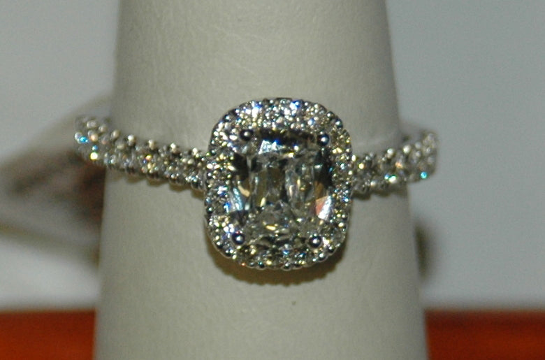 14K White Cushion Diamond 0.98Ct Halo Engagement Ring