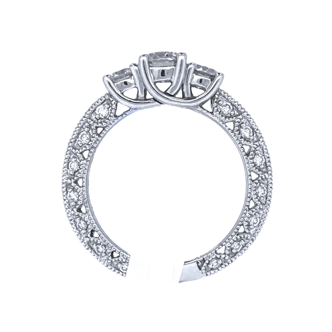 14K White Gold 1.25ct Three-Stone Diamond Engagement Ring