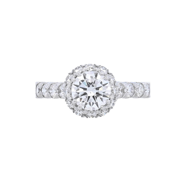 18K White Round Diamond 1.07Ct Halo Engagement Ring