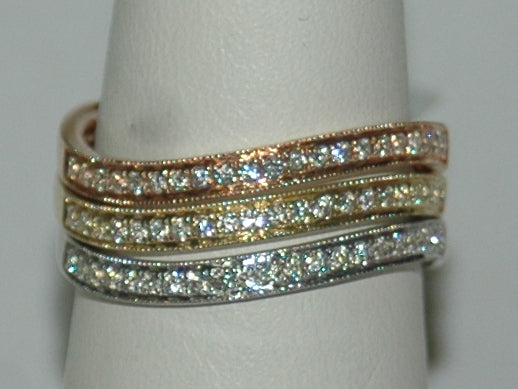 14K Three-Tone Diamond Stackable Wedding Band