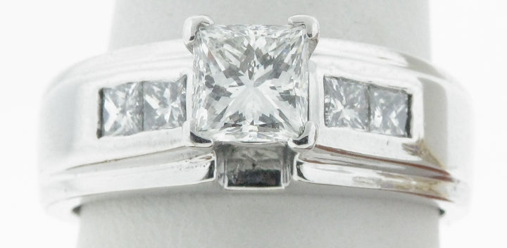 14K White Princess Diamond 1.40Ct Contemporary Engagement Ring