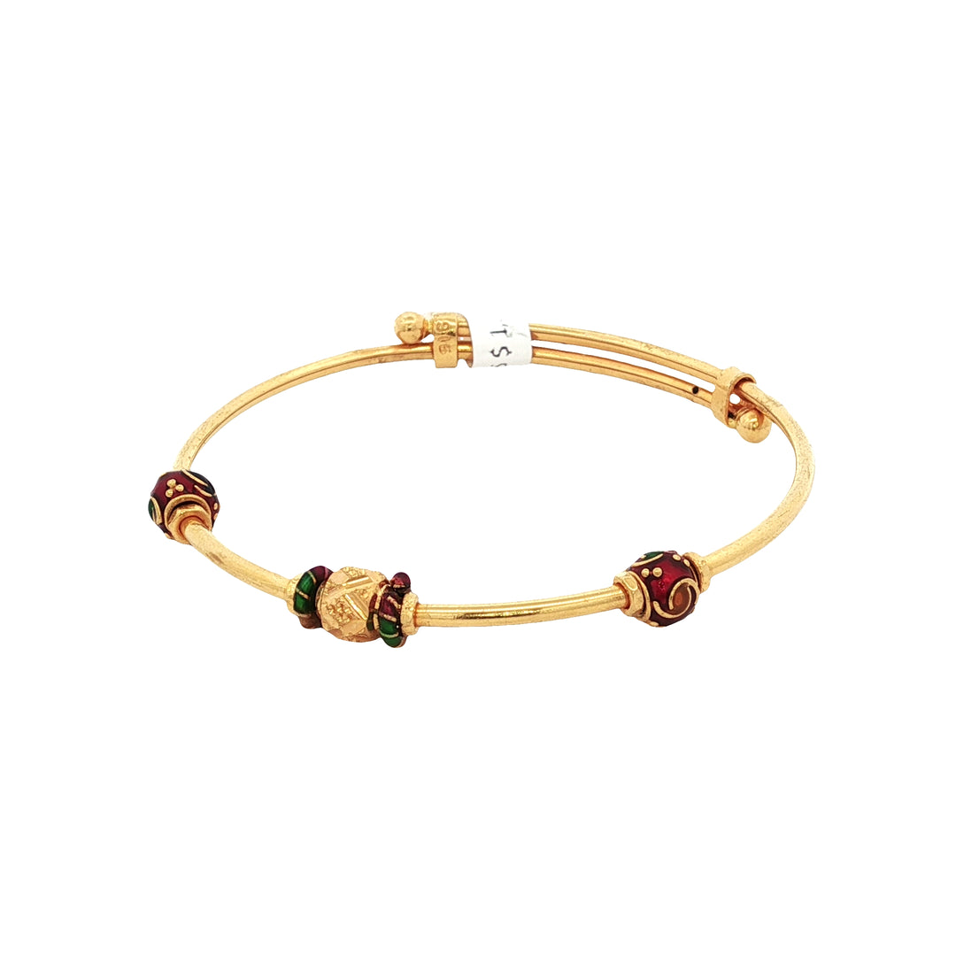22K Yellow Gold Baby Bangle with 3 Colorful Accent Balls