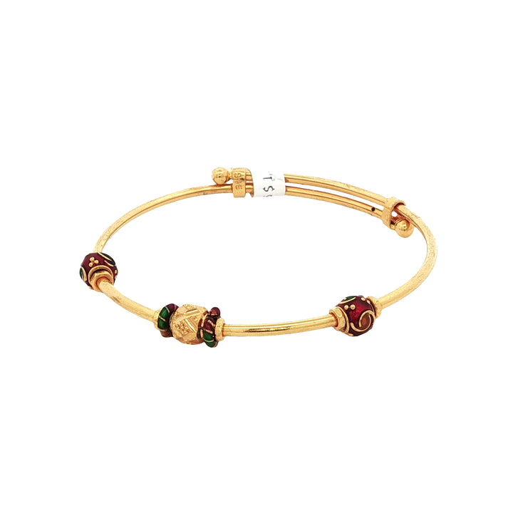 22K Yellow Gold Baby Bangle with 3 Colorful Accent Balls