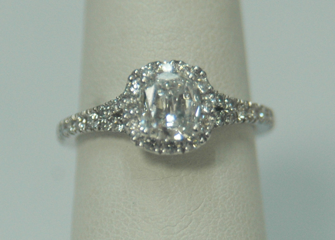 14K White Cushion Diamond 0.64Ct Halo Engagement Ring