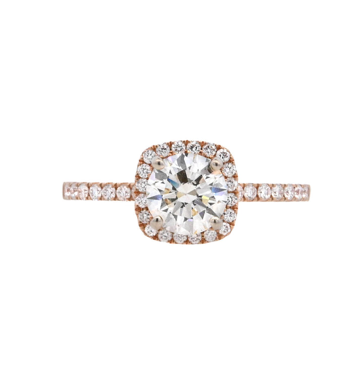 18K Two-Tone 0.90Ct Round Diamond Halo Engagement Ring