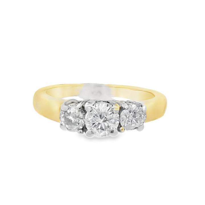 14K Two- Tone Round Diamond 0.75Ct 3 Stone Engagement Ring