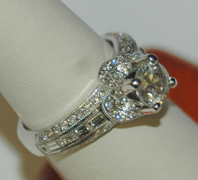 14K White Round Diamond 1.00Ct Vintage Engagement Ring