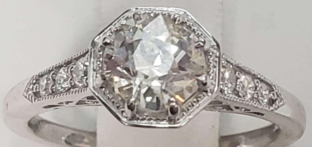 18K White Round Diamond 0.81Ct Geometric Engagement Ring