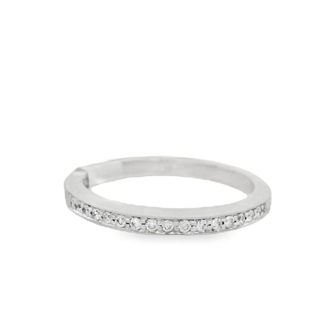 18K White Gold 0.14ct Diamond Milgrain Women's Wedding Band