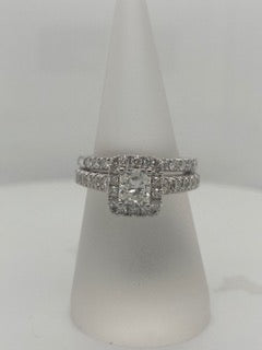 14K White Radiant Diamond 0.75Ct Halo Engagement Ring