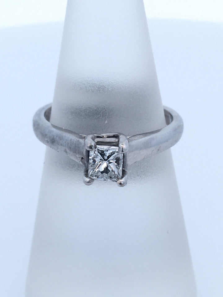 14K White Gold Princess Diamond Solitaire Ring
