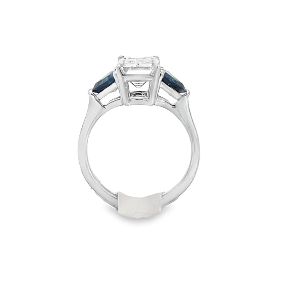 14K White Emerald- Cut Diamond 3.00Ct 3 Stone Engagement Ring