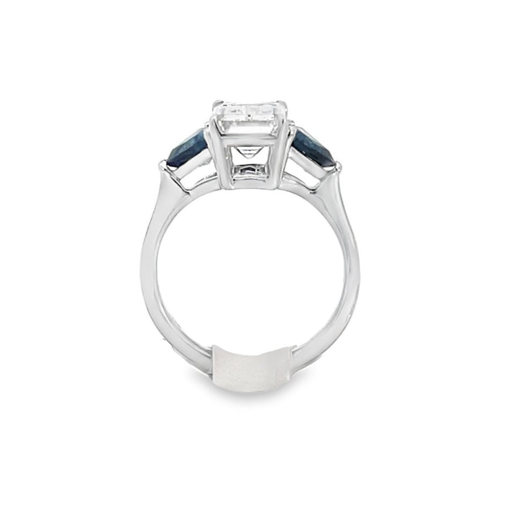 14K White Emerald- Cut Diamond 3.00Ct 3 Stone Engagement Ring