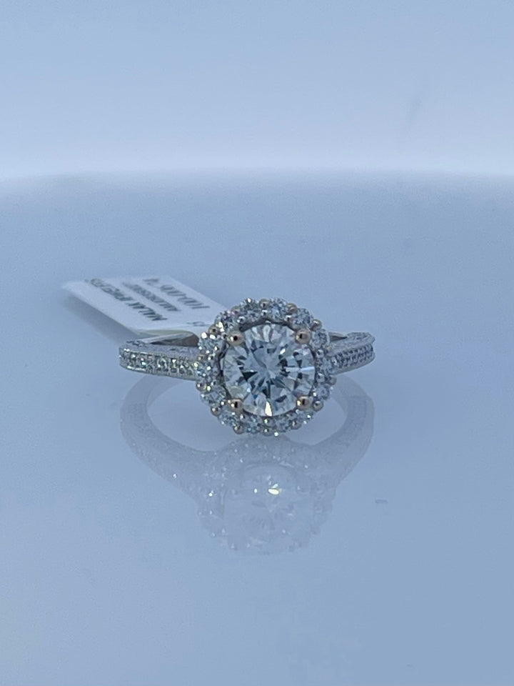 18K White Round Diamond 1.38Ct Halo Engagement Ring