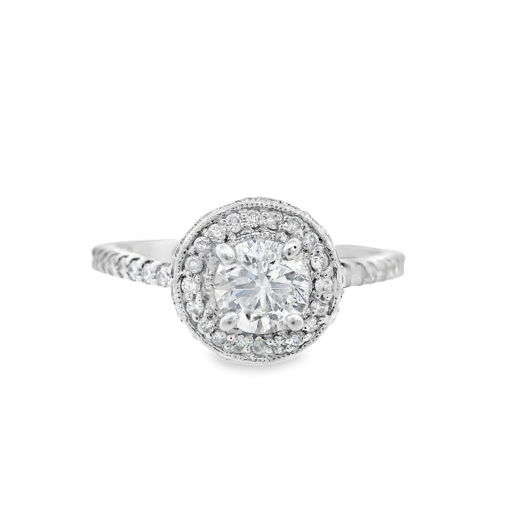 18K White Round Diamond 0.57Ct Halo Engagement Ring