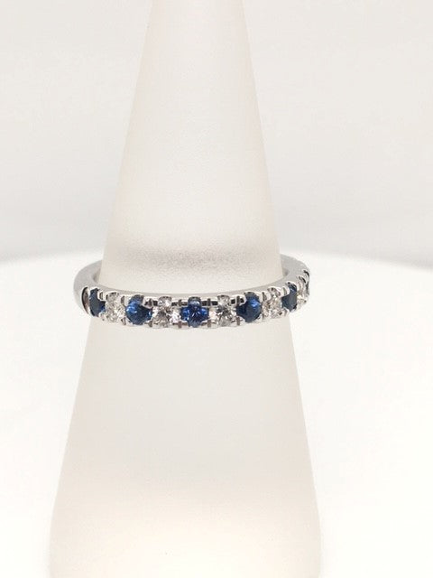 14K White Gold Sapphire Diamond Half Anniversary Band