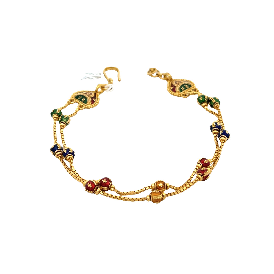 22K Yellow Gold Colored Enamel Double Strand Bracelet