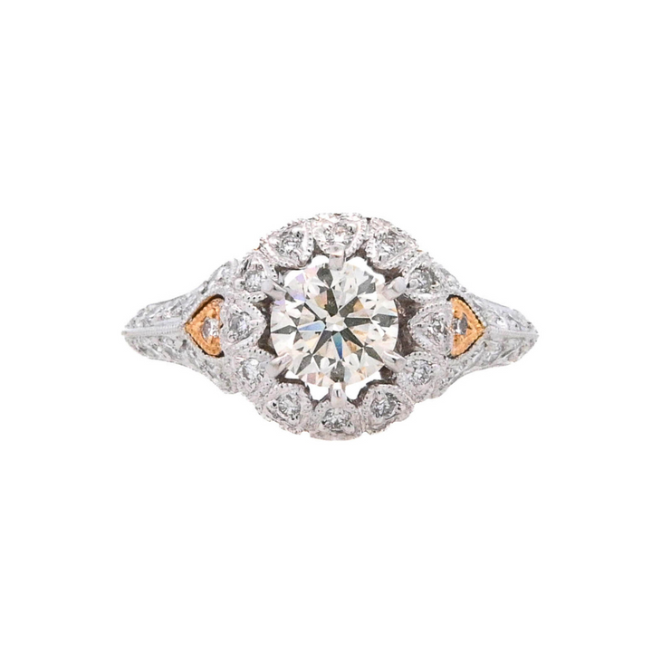 18K Two- Tone Round Diamond 0.78Ct Vintage Engagement Ring