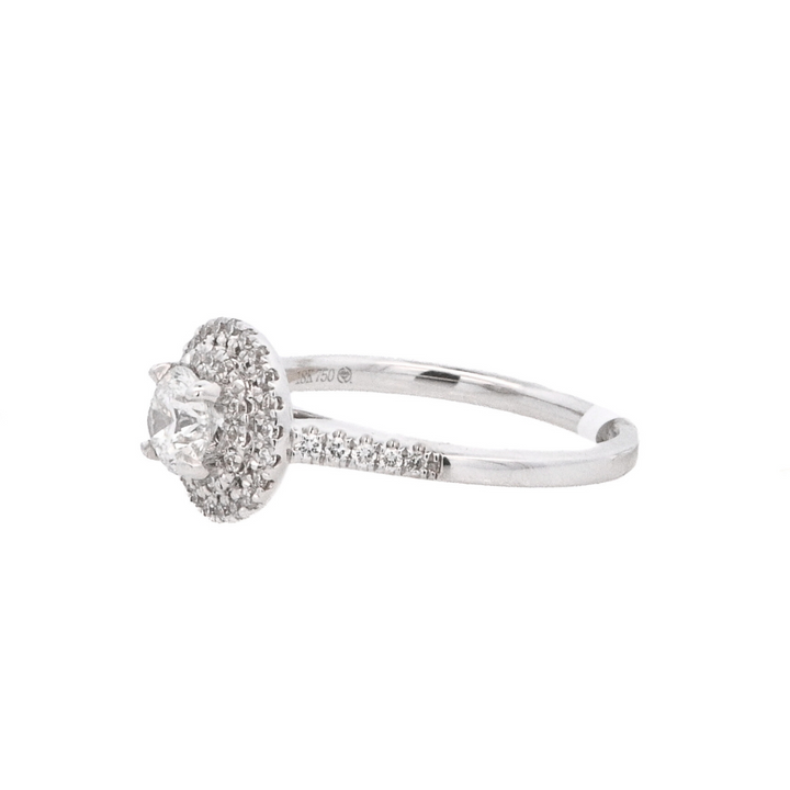 18K White Round Diamond 0.51Ct Halo Engagement Ring