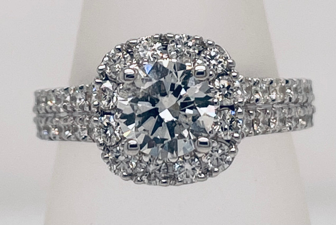 14K White Round Diamond 2.00Ct Halo Engagement Ring