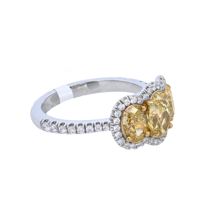 18K White Gold 4.15ct Yellow Diamond Three-Stone Ring