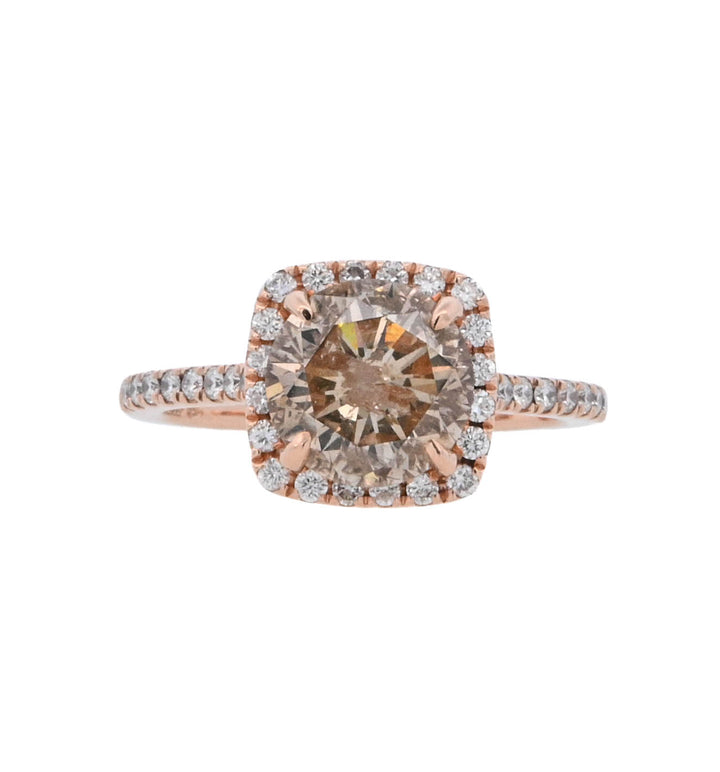 14K Rose Gold 2.13Ct Round Diamond Halo Engagement Ring