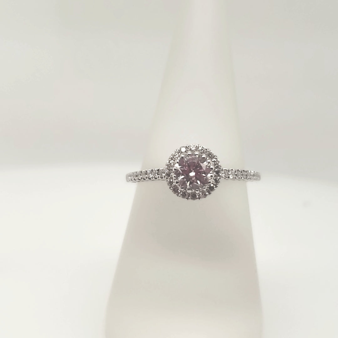 18K White Round Diamond 0.77Ct Halo Engagement Ring