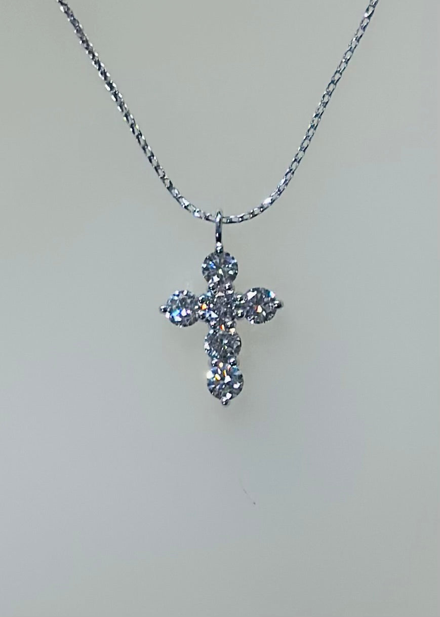 14K White Gold Lab Diamond Cross Pendant Necklace