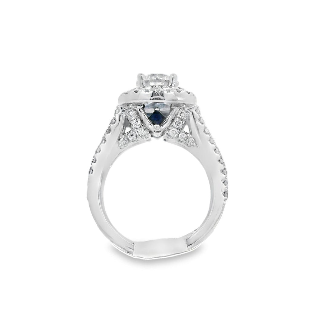 14K White Round Diamond 0.90Ct Halo Engagement Ring