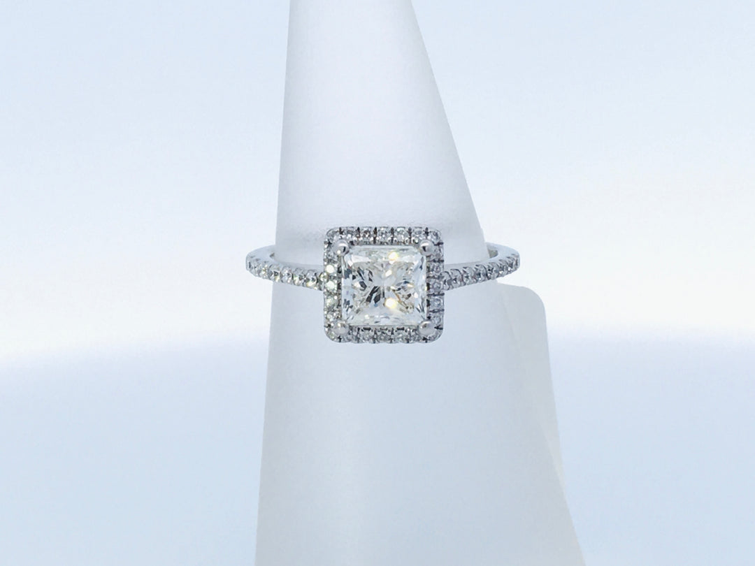 14K White Gold Princess Diamond Halo Engagement Ring