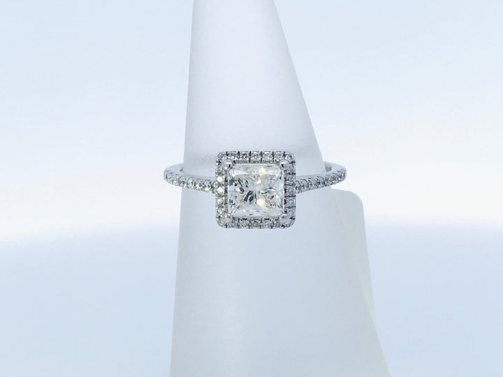 14K White Gold Princess Diamond Halo Engagement Ring